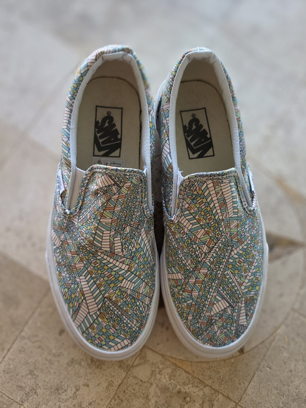 Vans Slip-On Sneakers in Pastel Multicolor Geo Print